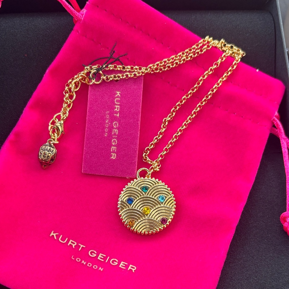 NEW Kurt Geiger Gold Multicolor Pendant Necklace